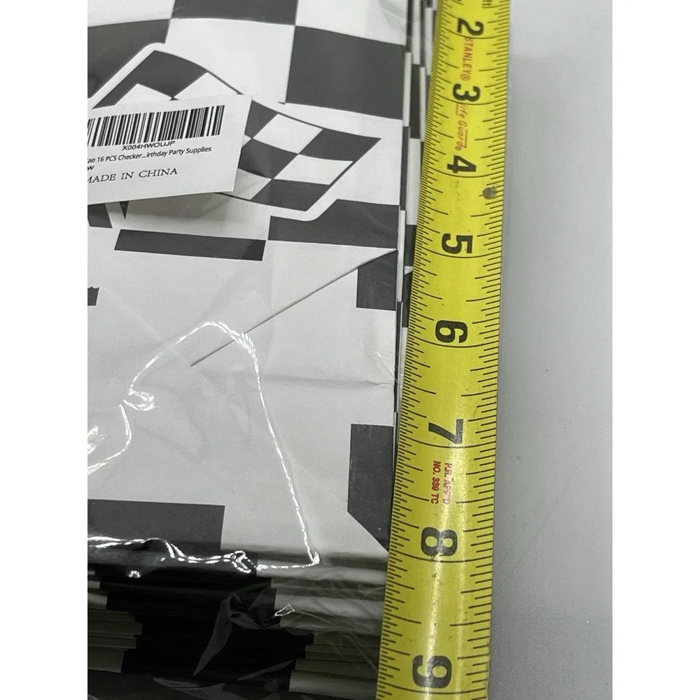 16Pcs Checkered with Flags Race Car Party Favor Bags, Black and‎ White 8x6x3 in.